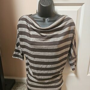 Daytrip Striped Cowl Neck Top in Brown and Gray